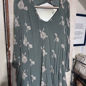 Free People Olive Floral Long Sleeve Dress